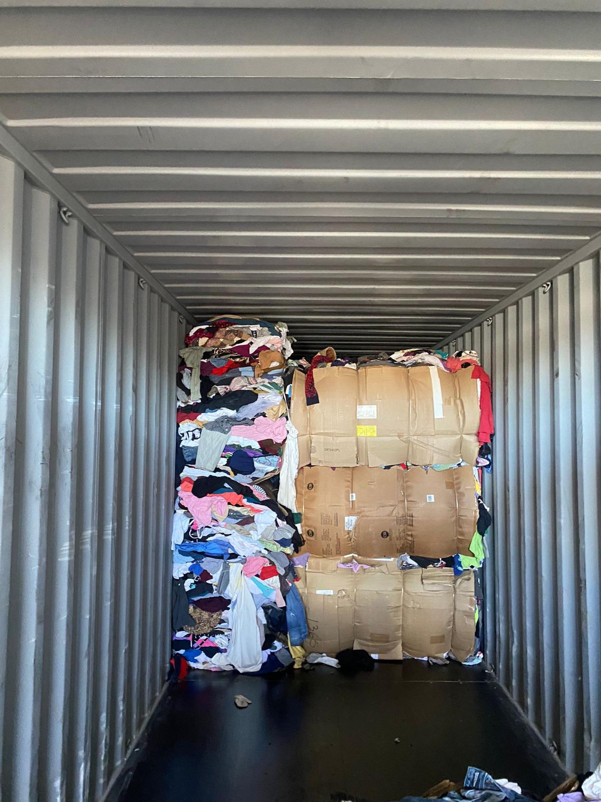 Container interior with bales